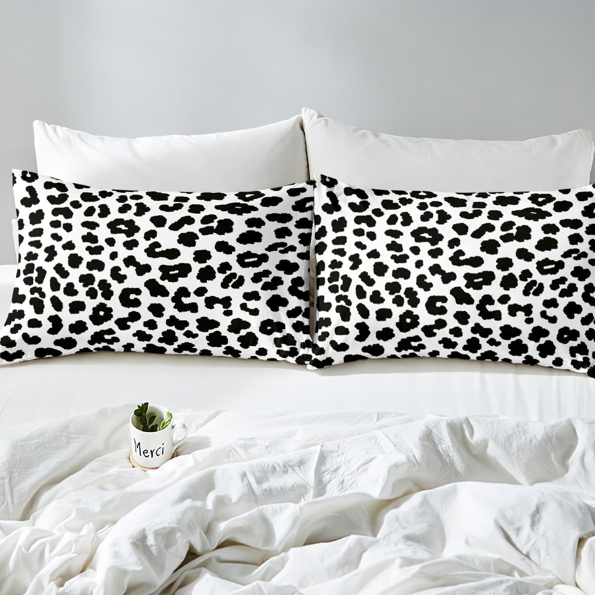 Feelyou Leopard Print Sheet Set King Size Kids Cheetah Print Sheets with Deep Pocket Fitted Sheet for Boys Girls Safari Black White Bed Sheets Set Bedding Set Bed Set,4Pcs （No Real Fur）