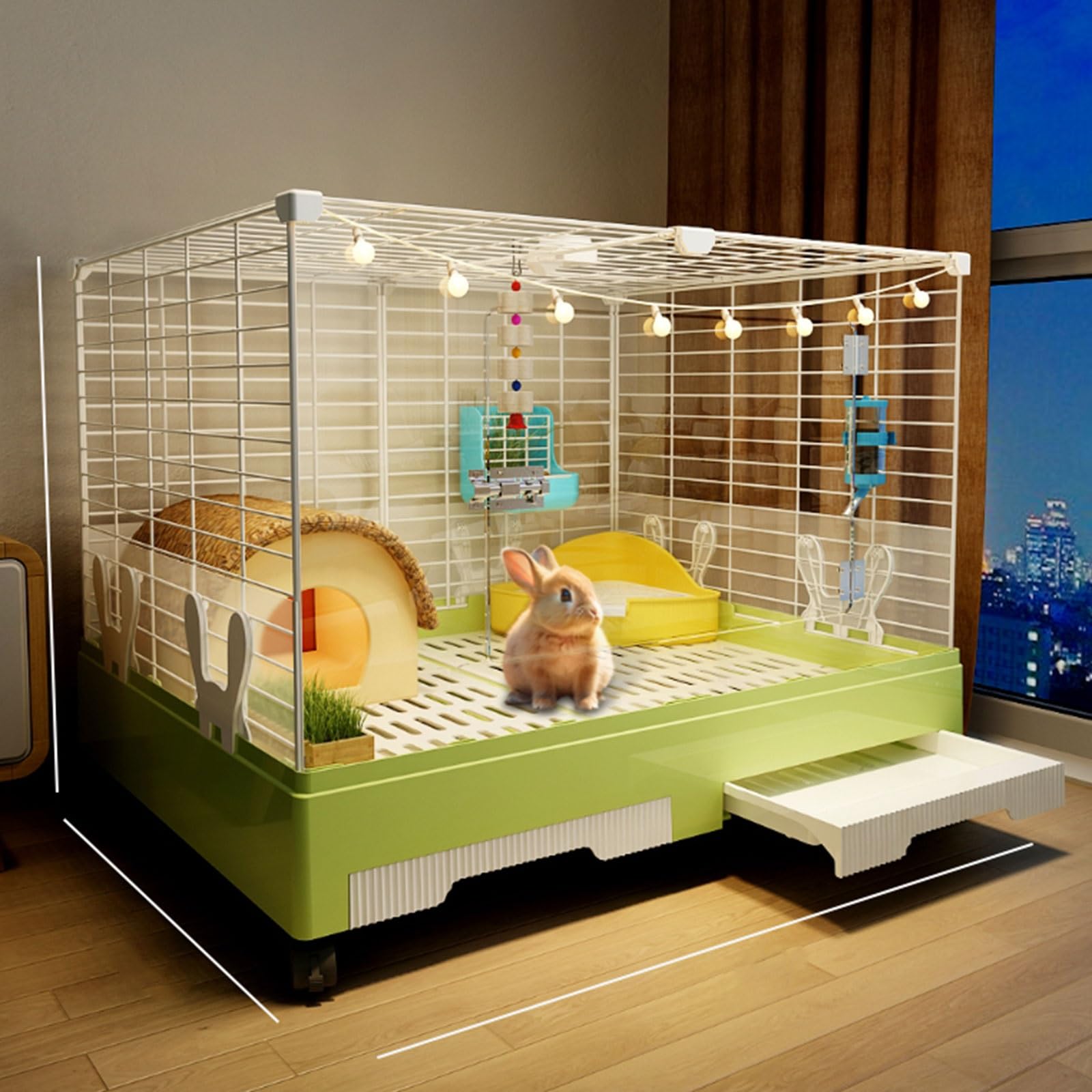 Gabbia per Conigli, Gabbia per Piccoli Animali, Conigliera, Gabbia per Porcellini D'India, Gabbia per Habitat da Interno per Furetti, Cincillà, Gattini(Green)