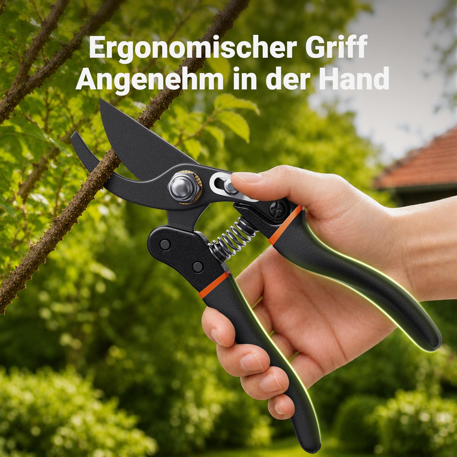 Profi Gartenschere– schärfer, Japanischer SK5-Kohlenstoffstahl, Bypass-Schneide, 25 mm Schnittdurchmesser, für trockenes, frisches Holz, Profi Rosenschere, Pflanzenschere astschere
