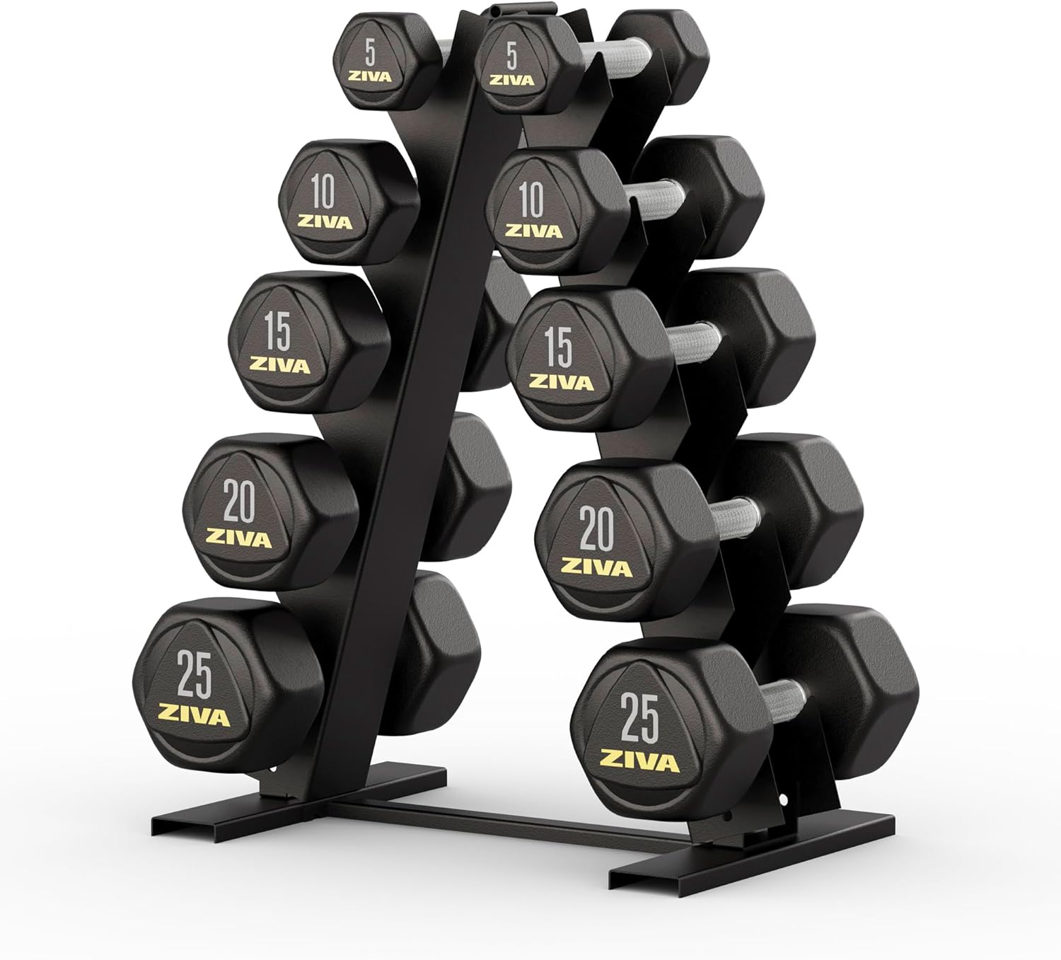 ZIVA Premium Hex Dumbbells – Commercial Grade Rubber Urethane Coated Free Weights for Strength Training, Weightlifting, Home Gym – Durable Steel Core – Sold in Pairs and Sets