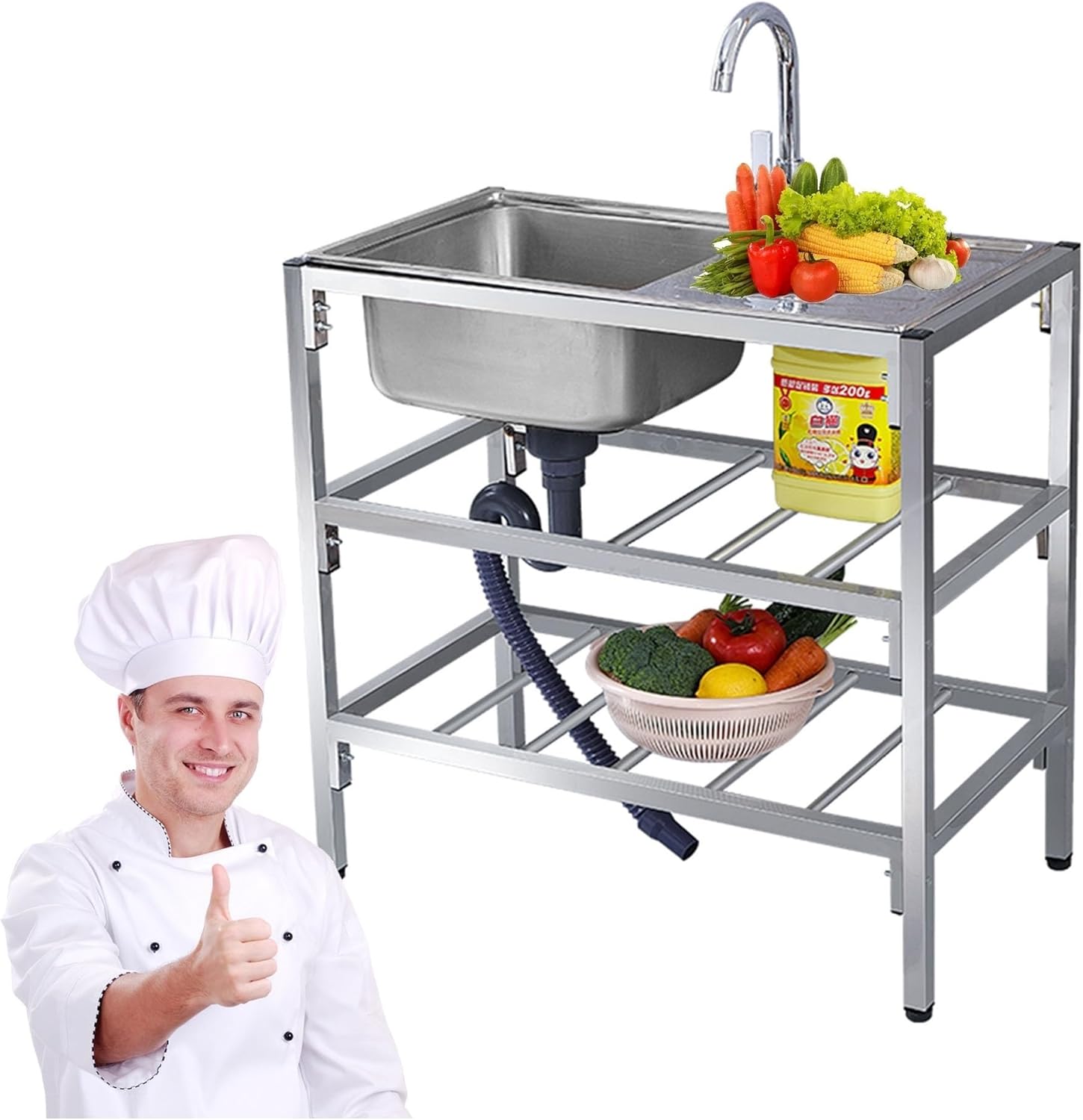 Stainless Steel Utility Sink,FreeStanding Single Bowl Kitchen Sinks