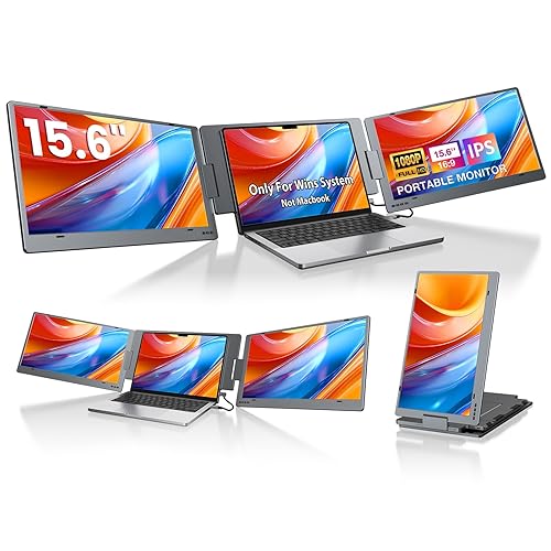 KYY Triple Laptop Screen Extender, 15.6" 1080P FHD IPS Dual Portable Extended Monitor, USB C Travel Display for 12-17'' Laptop, 210°Rotation & Kickstand, Plug and Play (Windows Only)