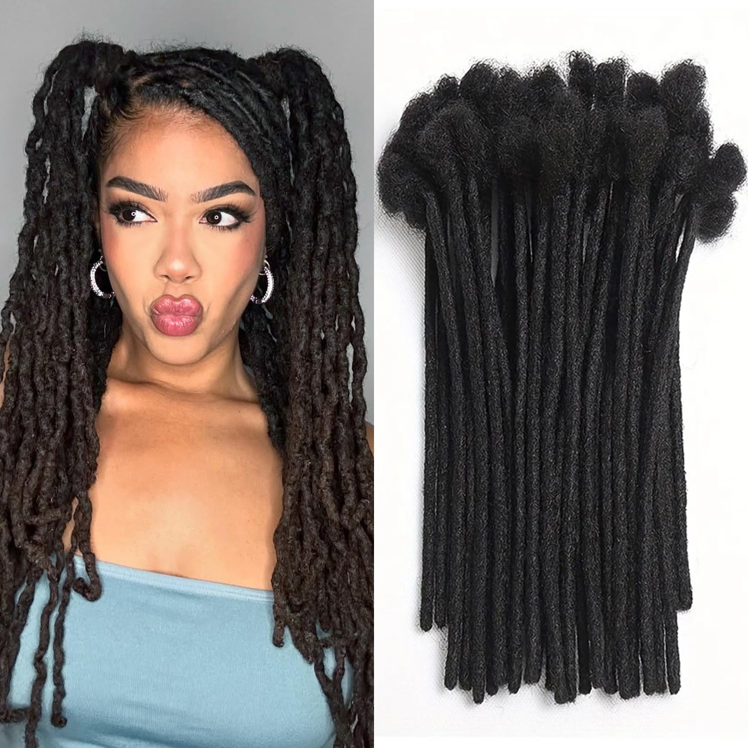 LANWIUKU Dreadlock Extensions Human Hair 18 Inch 30 strands 0.6cm Width 100% Permanent Human Hair Loc Extensions Can Be Dyed and Bleached Locs
