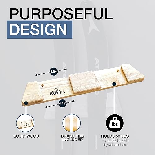 Miniatura 2 de StoreYourBoard Estante de esquí minimalista de madera – Soporte vertical de almacenamiento de esquí para el hogar y el garaje, estante de exhibición