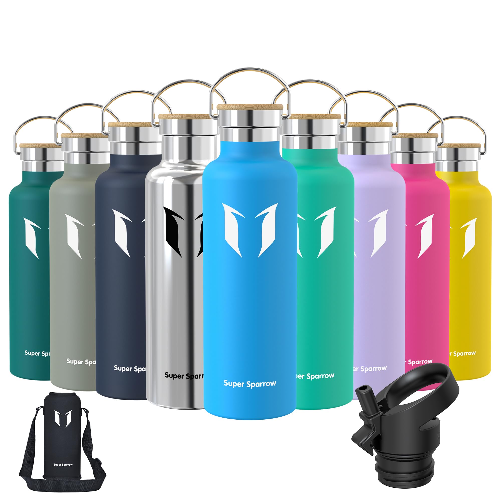 Super Sparrow Borraccia Termica - Bottiglia Termica Senza Perdite - 350ml/500ml/620ml/750ml/1L - Senza BPA Borracce Bambini - Per Scuola, Sport, Campeggio, Palestra, Ciclismo - Con 2 Tappi