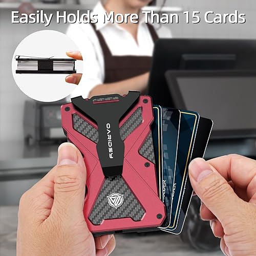 Miniatura 4 de Cartera minimalista para hombres - Cartera delgada de aluminio con clip para dinero y soporte transparente para tarjetas de identificación, cartera