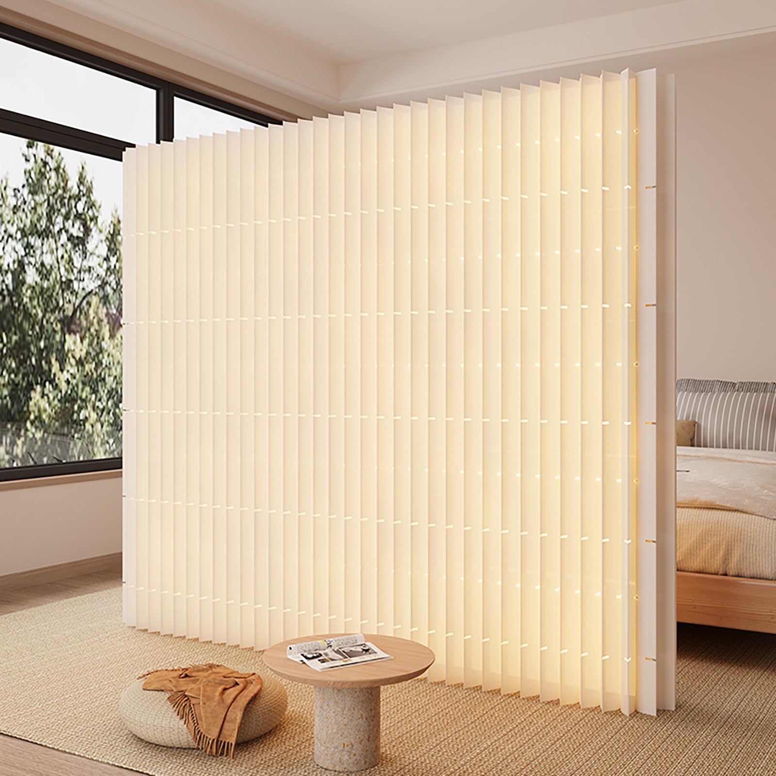 Separador de ambientes plegable con luces LED, pantalla de privacidad plegable, división de espacio ajustable para el hogar, oficina, estudio
