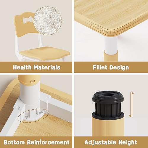 Miniatura 6 de Brelley - Juego de mesa y 2 sillas para niños y niños pequeños, con altura ajustable, escritorio para graffiti, para el aula, guardería, hogar,