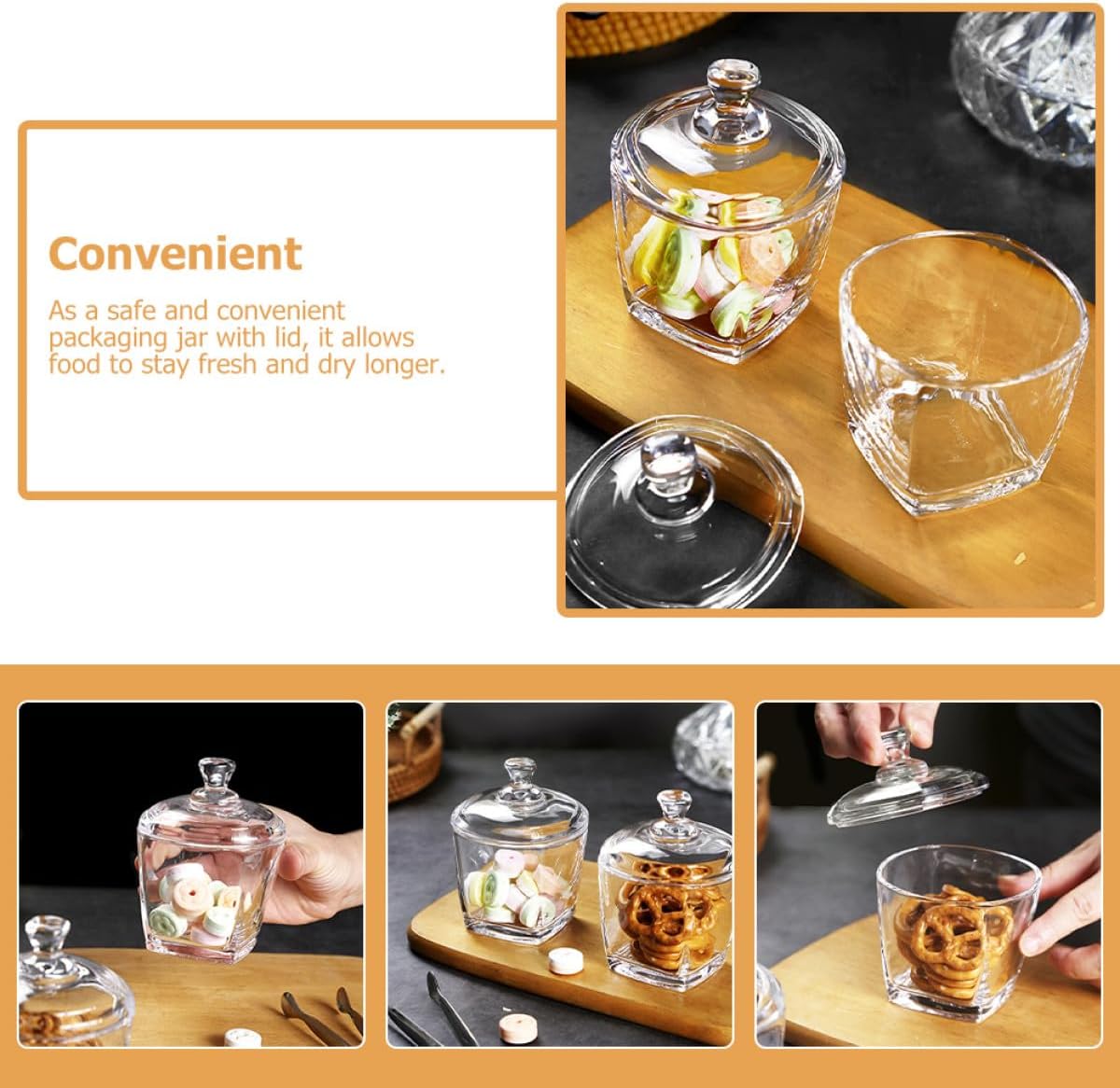Kichvoe 2pcs 260ml Glass Candy Jar with Lid Small Food Storage Canister Household Snack Container for Kitchen Pantry