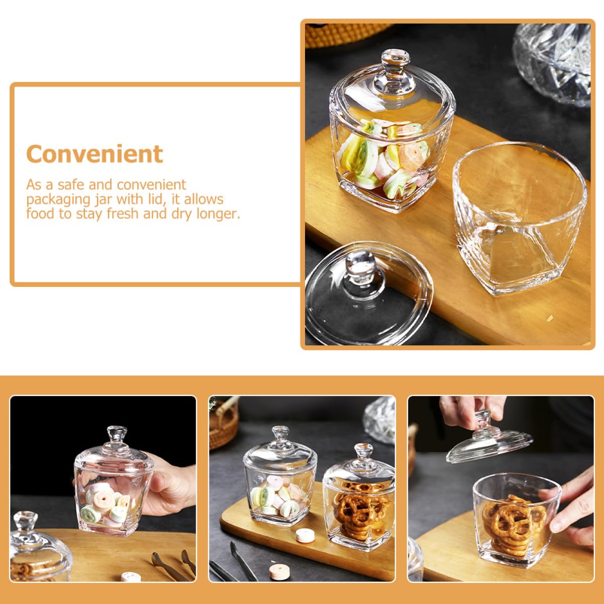 Angoily 2 Stück Pack Glasbehälter mit Deckel 260 ml Luftdichtes Vorratsglas für Snacks Bonbons und Trockenfrüchte Transparentes Glasgefäß Zur Aufbewahrung