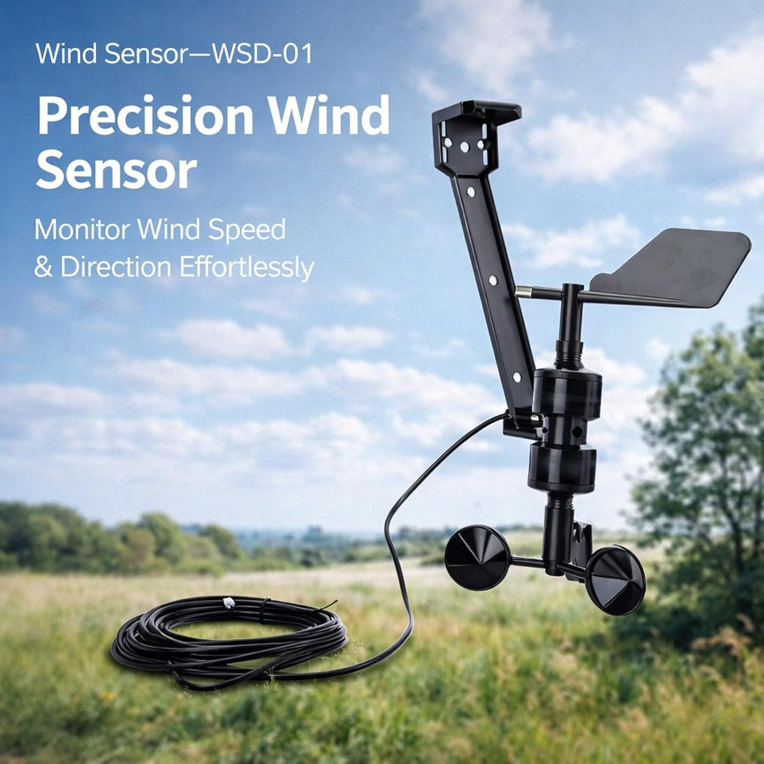 Wind Speed Direction Sensor, 3 Wind Cups, IP64 Waterproof, Aluminum Alloy Shell, 9V - 30V Power - High Accuracy Measurement, RS485 Modbus Output, Suitable for Outdoor and Industr