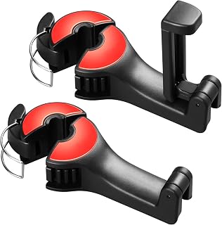2 in 1 Car Seat Hooks for Purses and Bags with Phone Holder，Automative Headrest Purse Handbag Holder Hangers Organizers,Falling Resistance, Quietness and Universal Fit Red