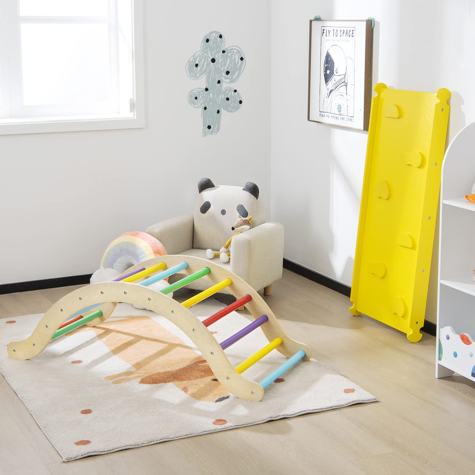 COSTWAY 3 en 1 Escalada de Arco para Niños con Cojín, Triángulo Rampa Reversible para Escalar y Deslizarse, Escalera Abovedada Versátil para Niños para Uso Interno, Carga 60 kg (Multicolor)