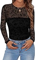 Zeagoo Women's Sheer Mesh Long Sleeve Blouse Sexy Crewneck Ruched Top Fall Fashion Going Out Shirt