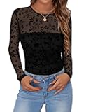 Long Sleeve Shirts for Women Sheer Mesh Sexy Blouses Fall Fashion Crewneck Going Out Tops