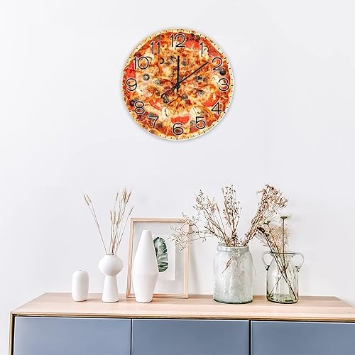 Miniatura 4 de Reloj redondo de madera para pared, comida y pizza, con números arábigos, silencioso, sin tictac, funciona con pilas, para decoración de casa de