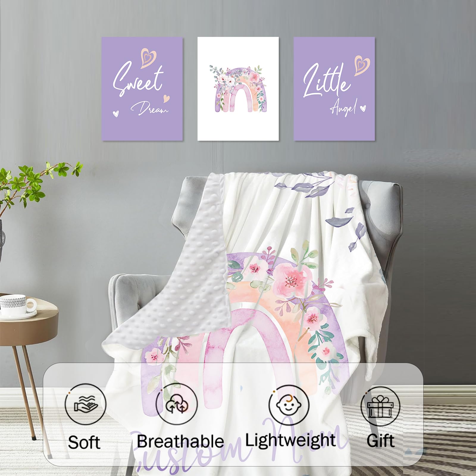 HSHRYY Personalized Baby Crib Bedding Set - 5-Piece Custom Crib Set with Name, Purple Rainbow Theme, Nursery Bedding Set for Baby Girls, Newborn Crib Set, Ideal