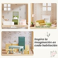Vista 4 de Tiny Land Casa de Muñecas de Madera para Niñas - Casa de Muñecas de Madera de 6 Habitaciones, Casa de Muñecas DIY de Bricolaje con 31 Piezas de Verde