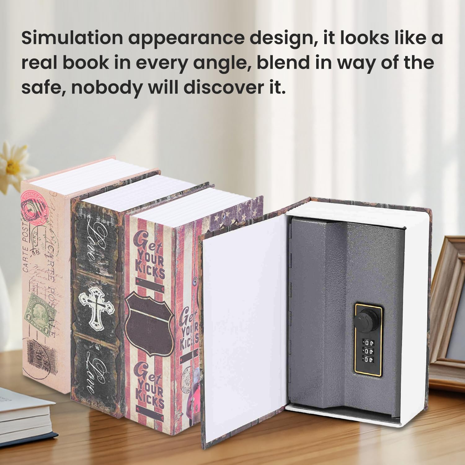 Creative Simulation Book Box Deluxe Storage with Combination Lock for Home Office School Dormitory Space (Love)