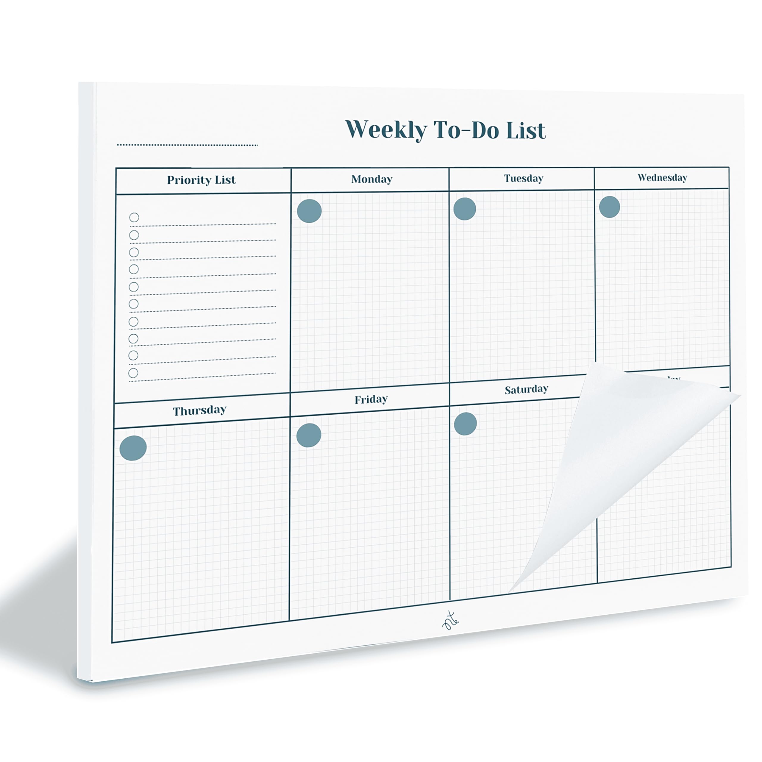Nook Theory 8.5" x11" Weekly Task Planner Pad Tear Off - 52 Pages Undated To Do List Notepad, Full Year Productivity Planning Pad for Study and Work Desk (Checks)