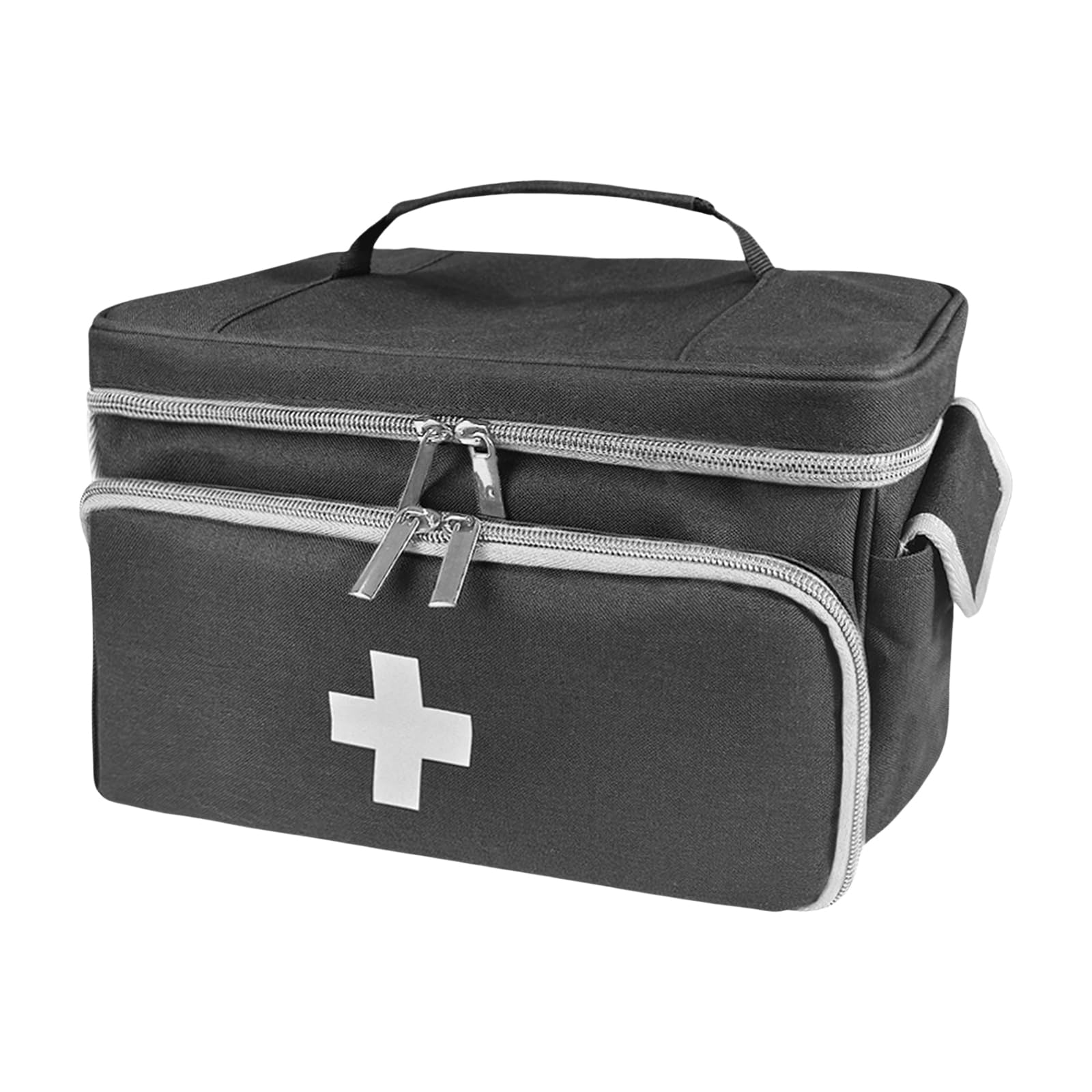 Tragbare Erste-Hilfe-Tasche, Große Kapazität Medikamententasche mit mehreren Fächern,Leere Notfalltasche für Schule, Reisen, Camping, Wandern und häusliche Pflege, Pillenflaschen-Organize (Schwarz)