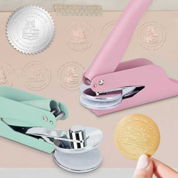 Book Embosser Custom Stamp with Coffee Your Name or Design Personalized Library Embosser Stamp Customized Books Business Cards Paper Documents Notebooks etc. (06)