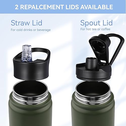 Miniatura 5 de HASLE OUTFITTERS Botella de agua aislada de 22 onzas, botella de agua de acero inoxidable de doble pared, de boca ancha con tapa de popote y tapa de