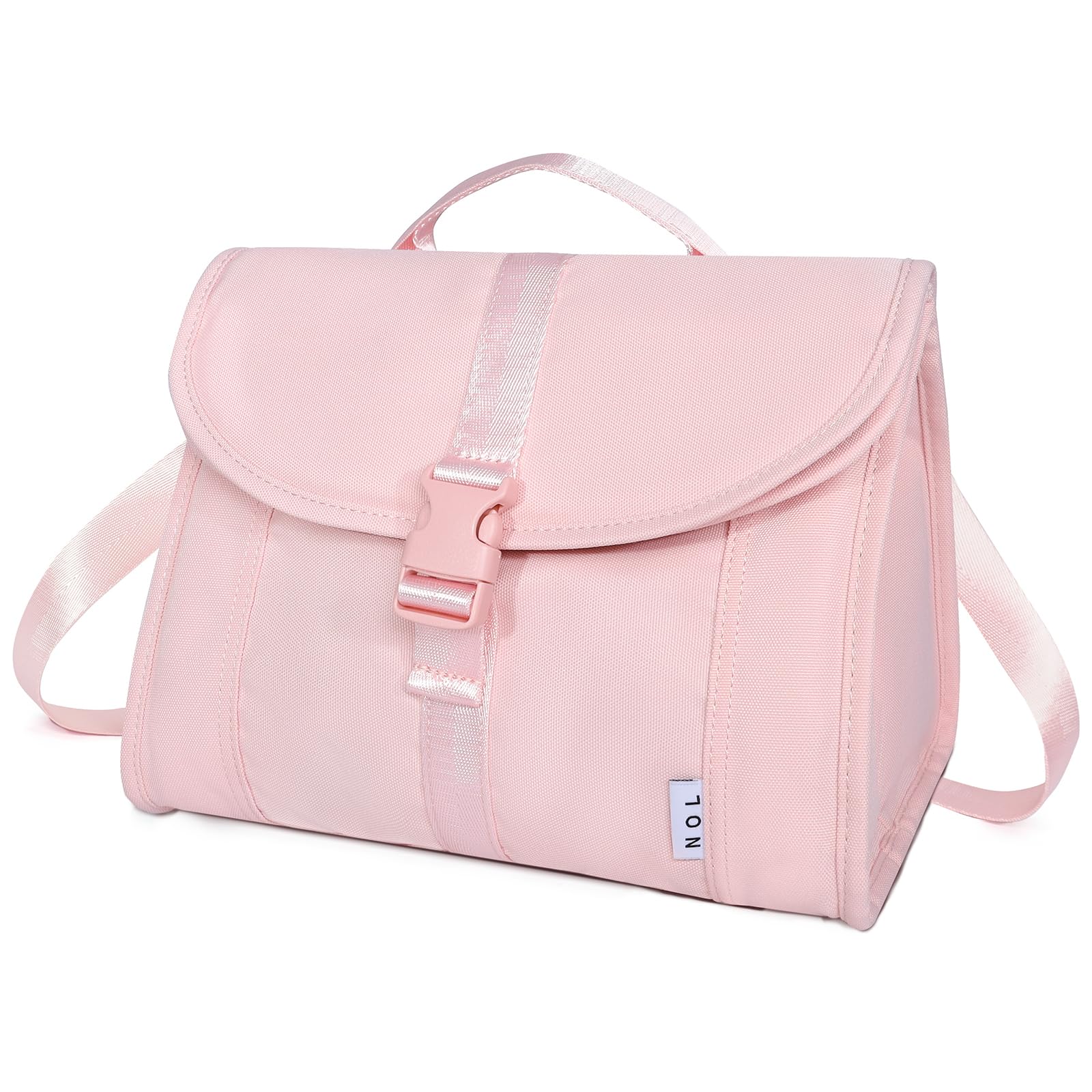 NOL Natural Organic Lifestyle Insulated Lunch Bag for Women/Men, Reusable Nylon Leakproof Lunch Cooler Box, Lunch Tote Bag With Buckle for Work Travel Picnic (Pink)