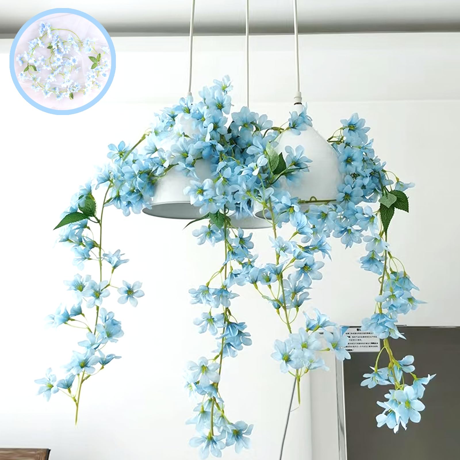 Guirlandes Fleurs De Cerisier Artificielles 2x1,8 M - 120 Fleurs En Soie, Déco Maison, Mariage, Jardin (bleu)