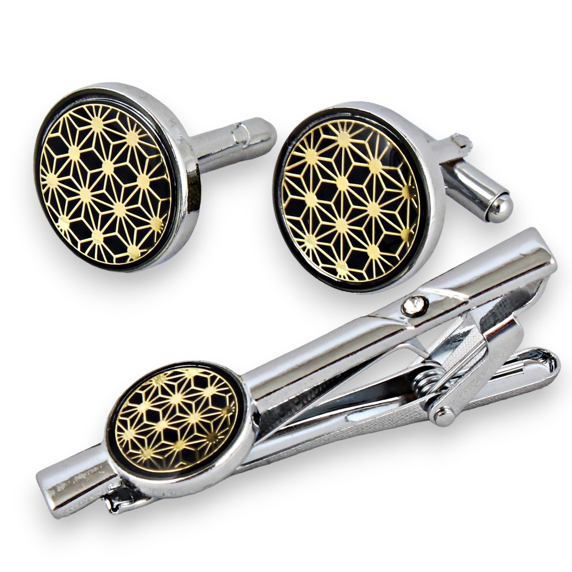 Men Jewelry Silver Plated Black Color Cufflink Formal Sleeve Button Cuff Shirt Button, Suit, Blazer Cufflinks and Tie Pin Combo Gift Set For Men (370-CHC5-1122-S)-image-22