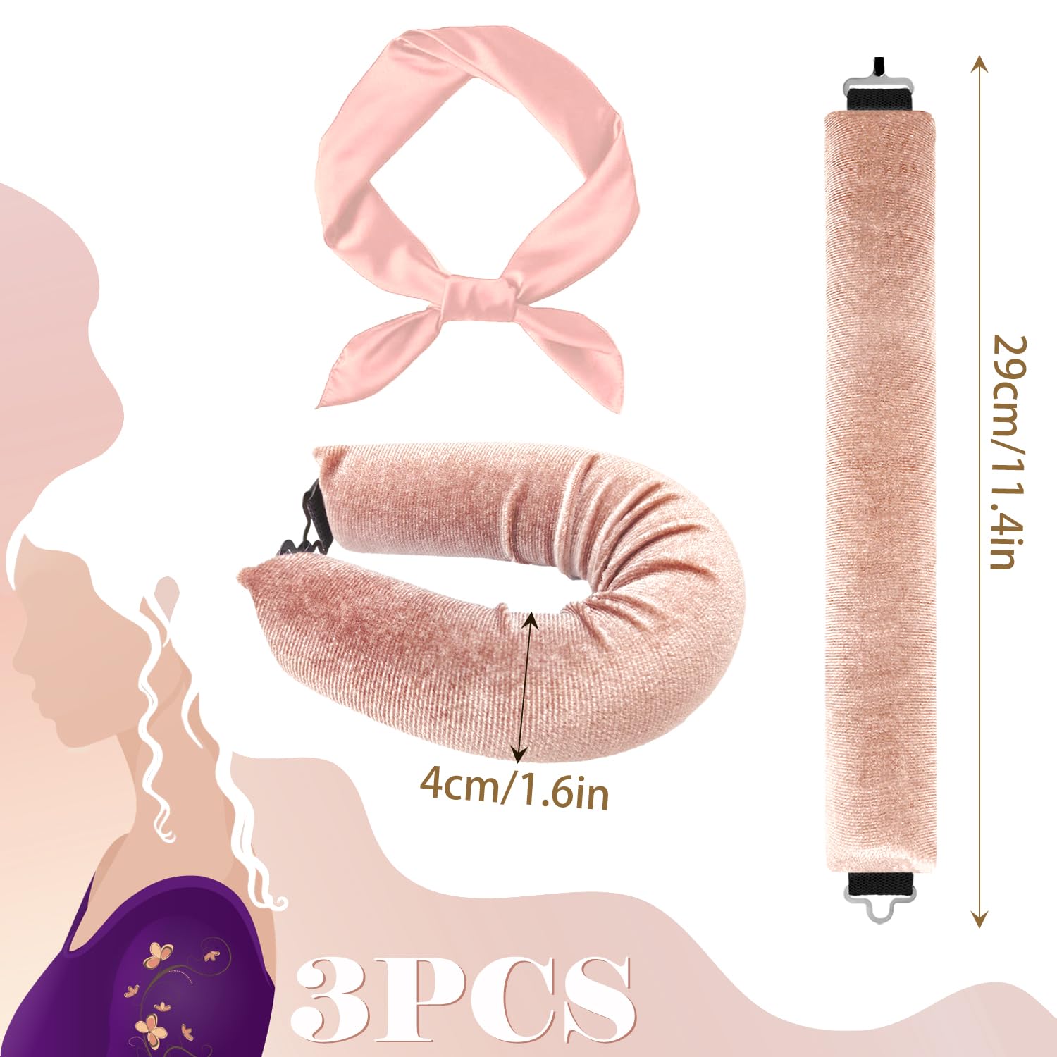 3 Pcs Heatless Curlers & Overnight Blowout Rollers for Hair, No Heat Headband Rods, Salon Waves Overnight Blowout - Image 2