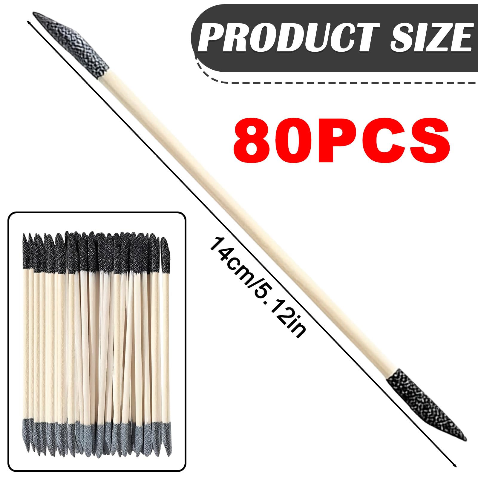 Juego de 80 varillas de lijado 2 en 1: lápiz de lijado, granularidad con 150# negro y gris 280#, madera de doble cara, varillas de lijado para modelismo, Gundam, carpintería y diseño de uñas