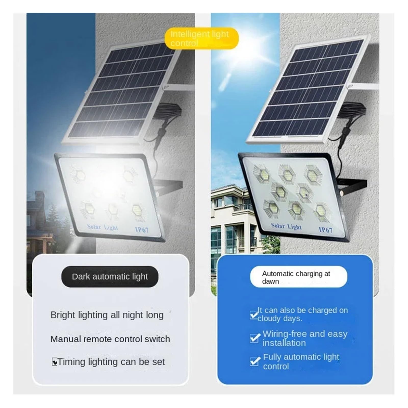 Lampy solarne, Solarna lampa zewnętrzna ścienna lampa dziedzińca lampa oświetleniowa jasna lampa o dużej mocy 200W domowe zewnętrzne światło przeciwpowodziowe do ogrodzenia, drzwi, garażu, podwórka