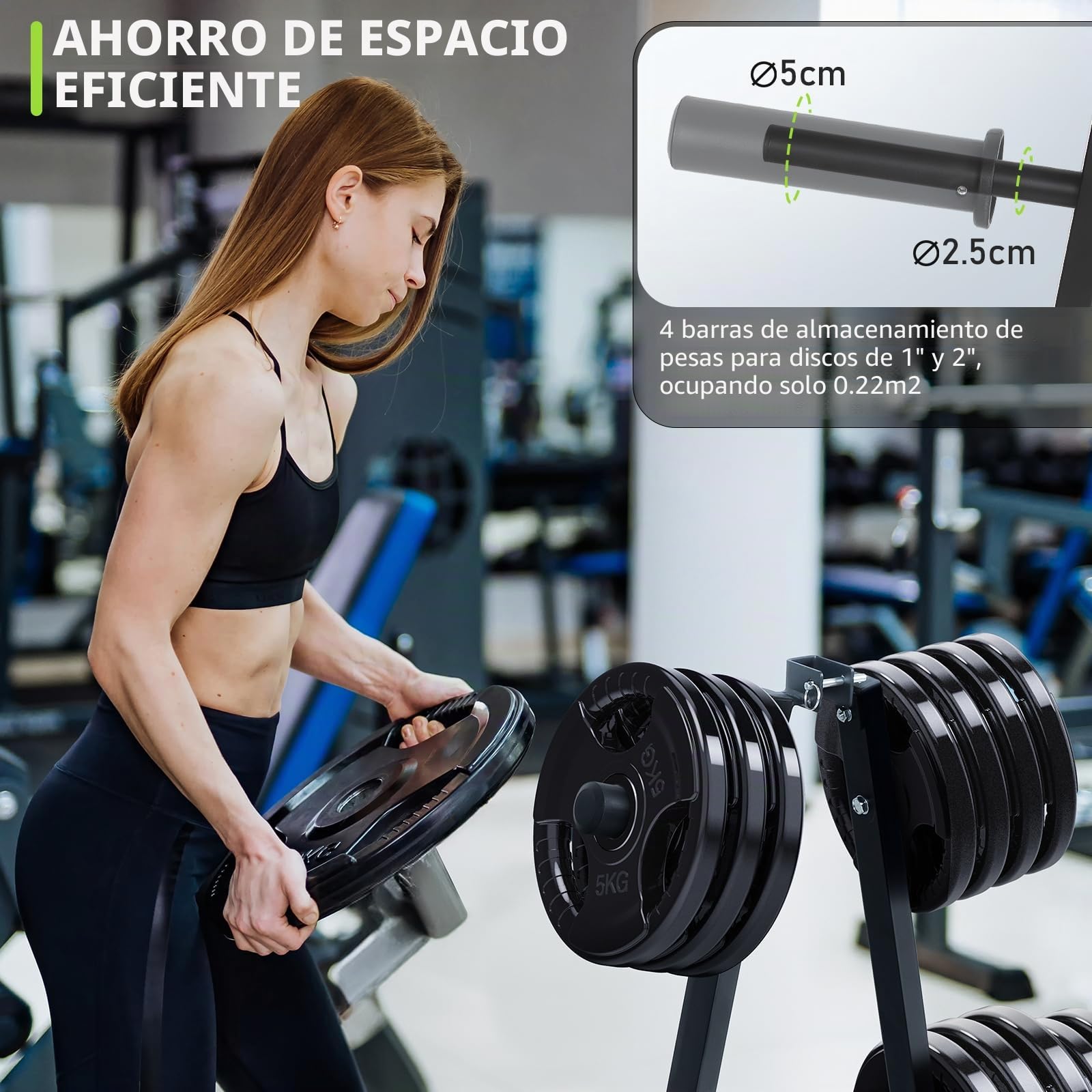 PhysKcal Soporte para discos de pesas de acero resistente | Para discos de ⌀25 mm y ⌀50 mm, pesas soporte para equipos de fitness y ejercicio en gimnasios domésticos