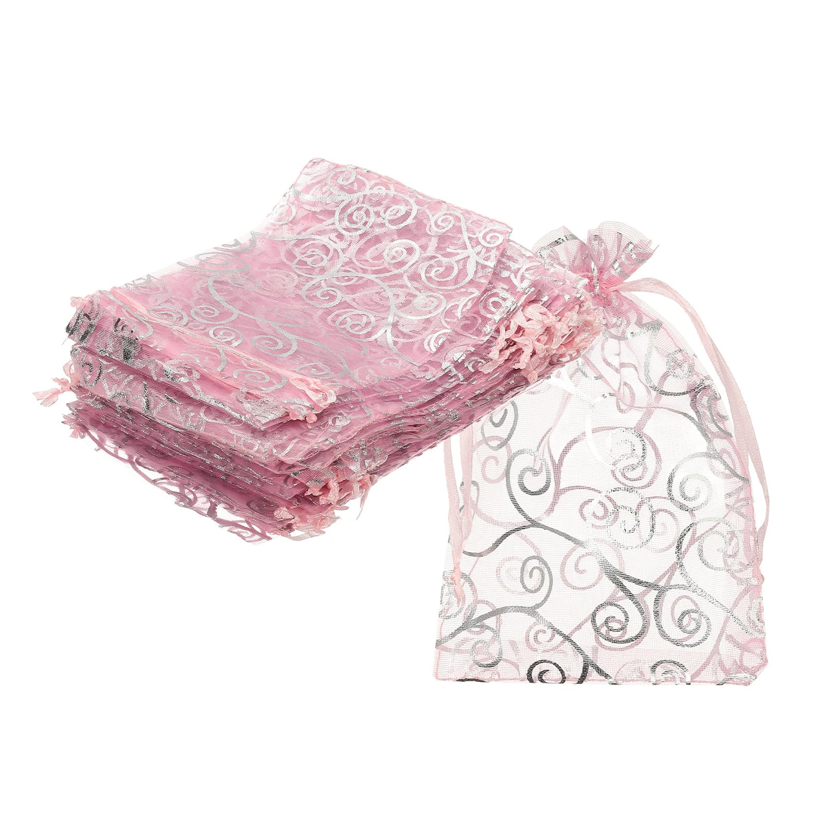 sourcing map Organza Bags, 100Pcs 10 x 15cm Candy Mesh Bag with Drawstring Jewelry Gift for Party Favor Pouch Christmas Wedding Festival Small Gift, Pink-Silver