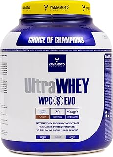YAMAMOTO NUTRITION Ultra Whey WPC S EVO 900 g, 100% proteine del siero di latte concentrate ed istantanee, integratore con l’aggiunta di 15 miliardi di Bacillus per massimizzarne l’assimilazione