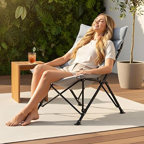 Miniatura 9 de Silla platillo para adultos, portátil, plegable, cómoda, para dormitorio, lectura, sala de estar, con bolsa de almacenamiento