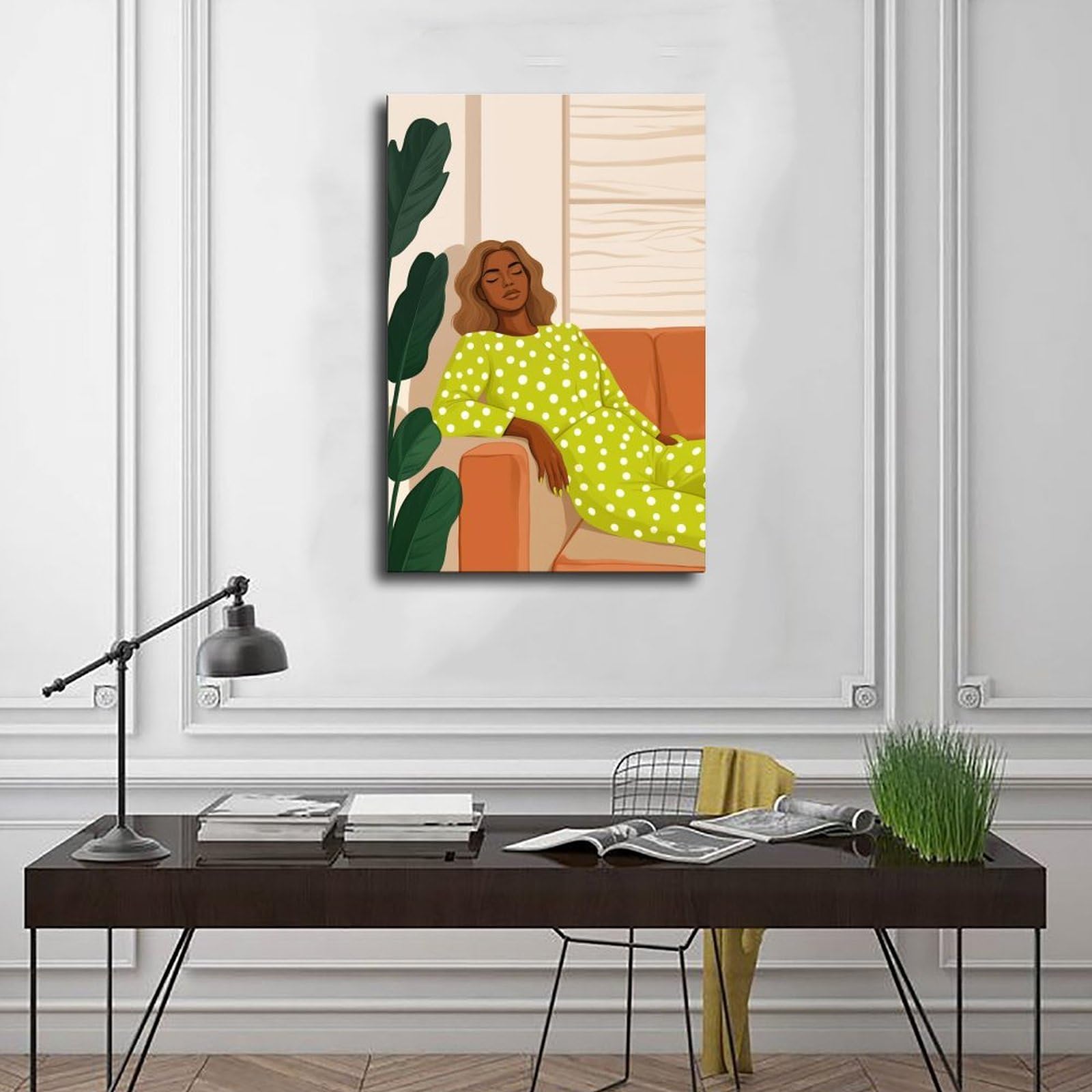 Mnyuein Poster su tela con ritratto di donna afro contemporanea, decorazione per camera da letto, sport, ufficio, stanza, regalo, stampa senza cornice: 61 cm L x 91,4 cm W