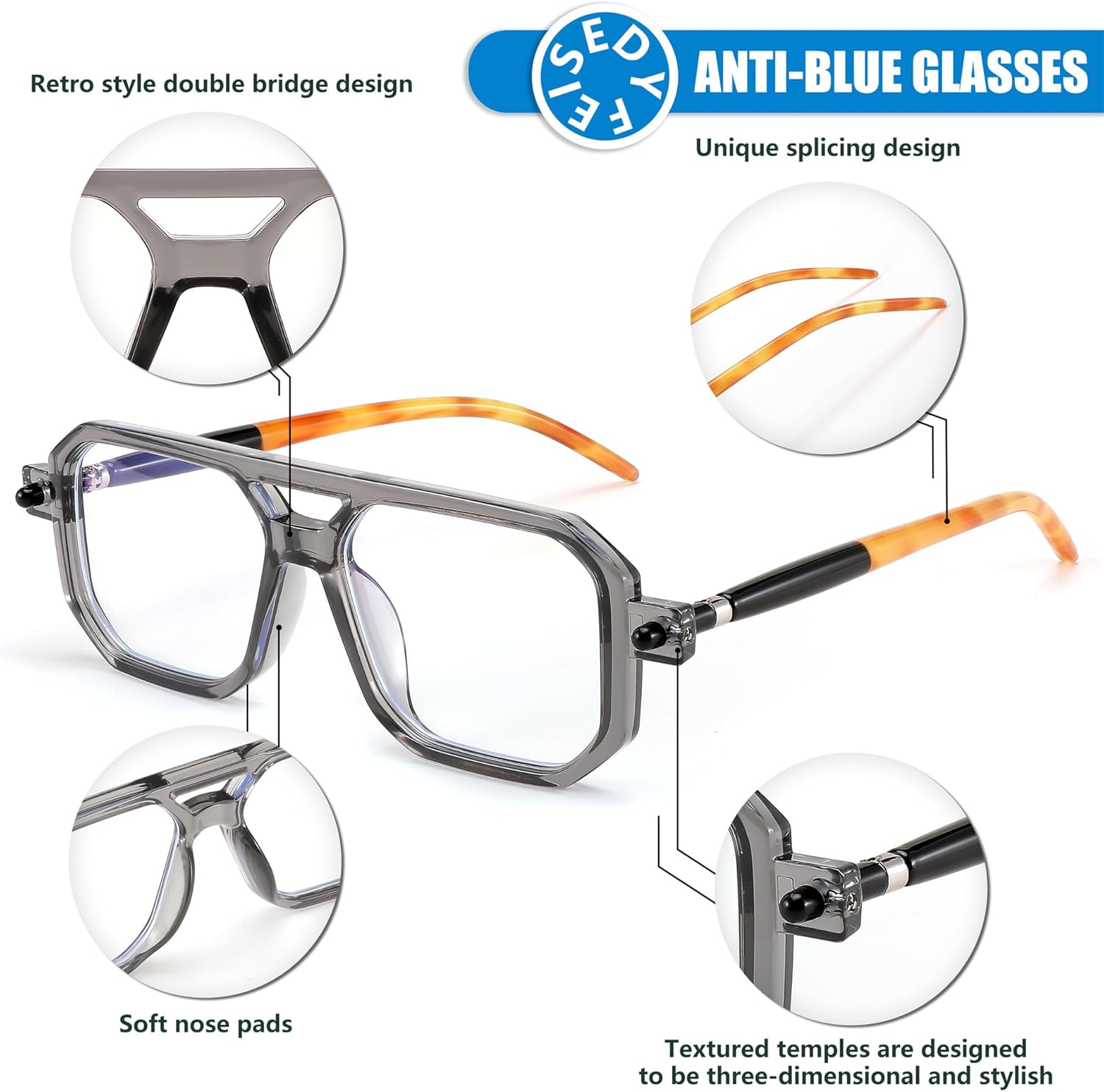 FEISEDY Vintage Square Blue Light Blocking Glasses Women Men 70s Flat Aviator Glasses Computer Anti Glare B0062 - Image 5