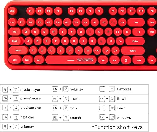 Miniatura 4 de Letton - Teclado inalámbrico de 2.4 GHz con 104 bonitas teclas redondas retro, combo de teclado inalámbrico y mouse de tamaño completo con 3 DPI