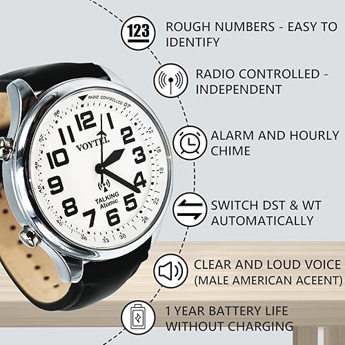 Miniatura 2 de VOYTEL - Reloj de hablar atómico para hombre  Se establece alarma que habla la hora, el día y la fecha para ancianos, problemas de vista o ciegos,