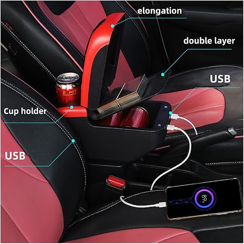 Miniatura 4 de DIACCO Armrest Compatible with Mazda CX-3 Mazda 2 Skyactiv Version Car Armrest Storage Box Charging with USB Cup Holder Color  Black-Orange