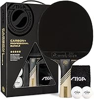 STIGA Carbon+ Ping Pong Paddle Bundle: 7-Ply Carbon Fiber Blade, S5 Rubber, Pro Handle + Tournament Balls & Accessories