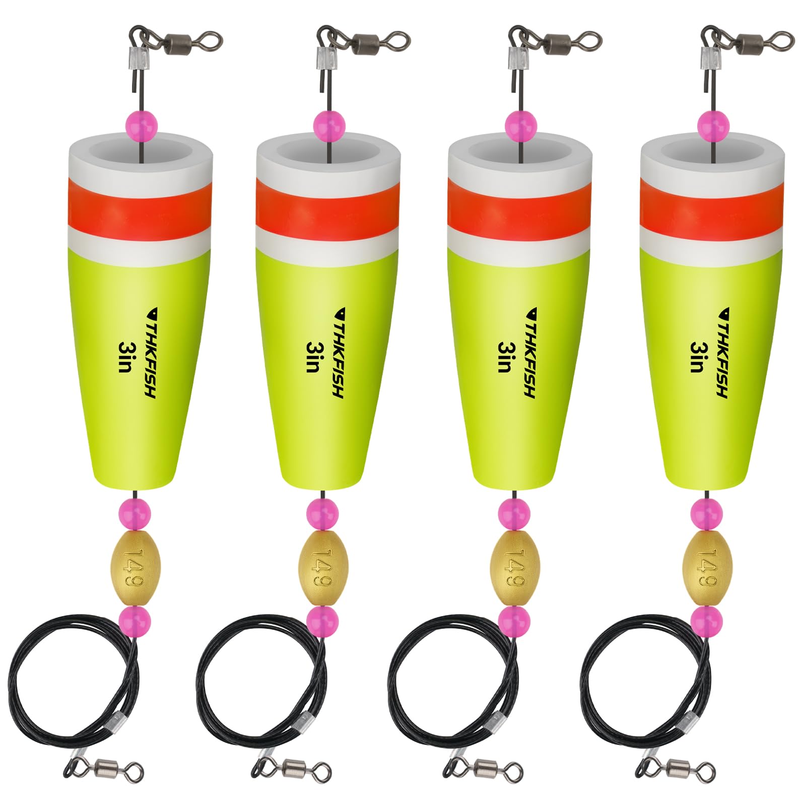 THKFISH Fishing Floats - Popping Cork Trout Floats Rig, Weighted, 4PCS YELLOWWIRE 28g, YELLOW-WITH WIRE, 1oz/28g-4PCS