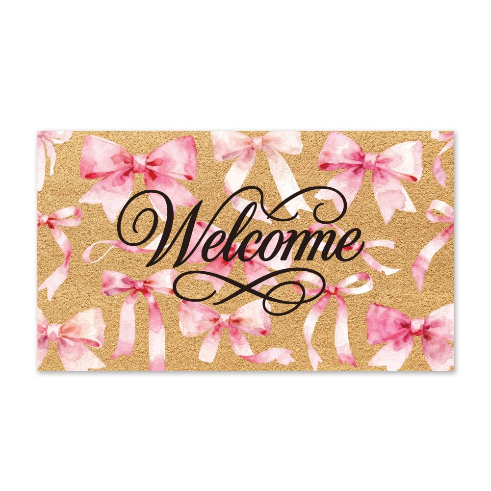 UNICRAFTALE Bowknot Welcome Door Mats Coir Outdoor Matt Cute Front Door Mat for Outside Entry Non-Slip Doormat for Indoor Outdoor Home Bathroom Decor 76x43cm