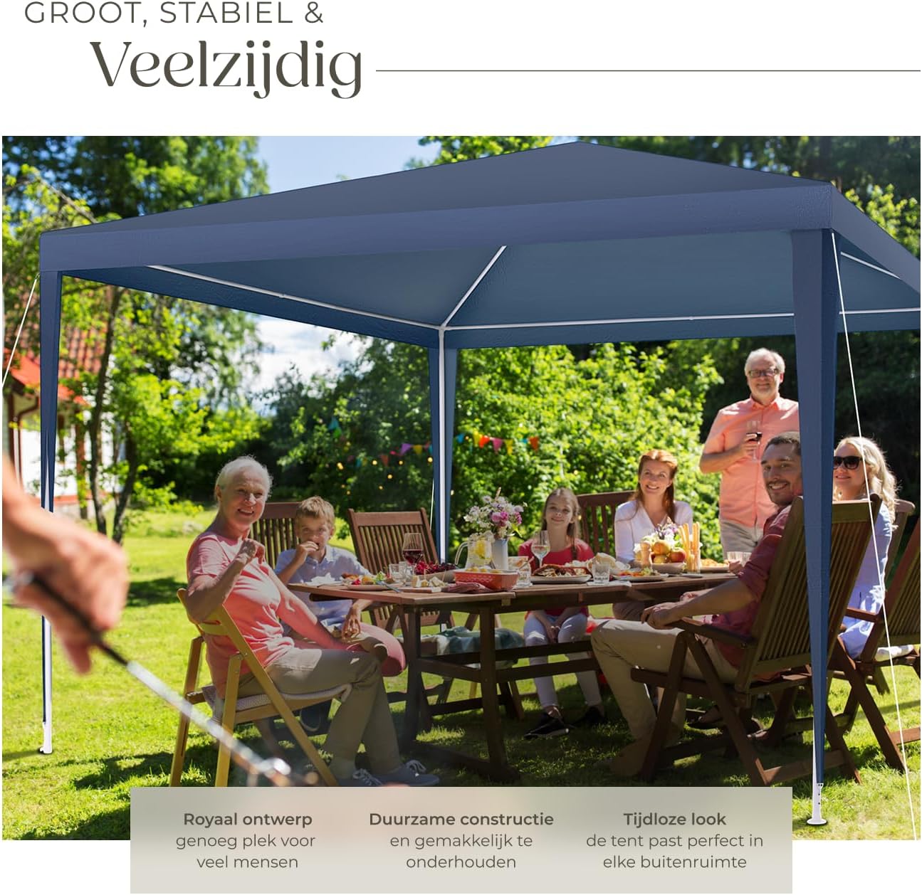 Close-up image showing the practical plug-in system for connecting the steel frame poles of the gazebo, highlighting the ease of assembly.