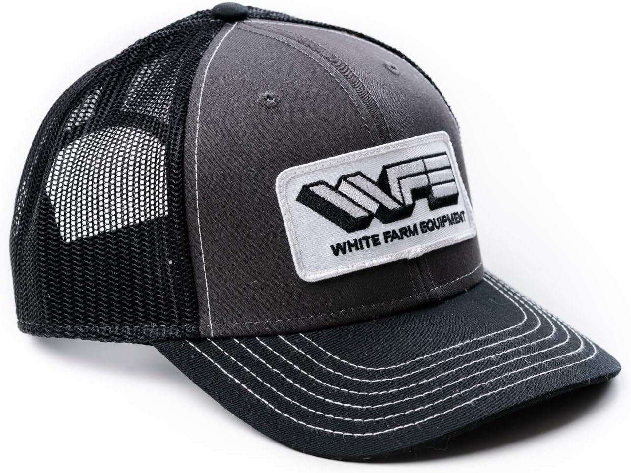 White Farm Equipment Logo Hat, Gray with Black Mesh Back