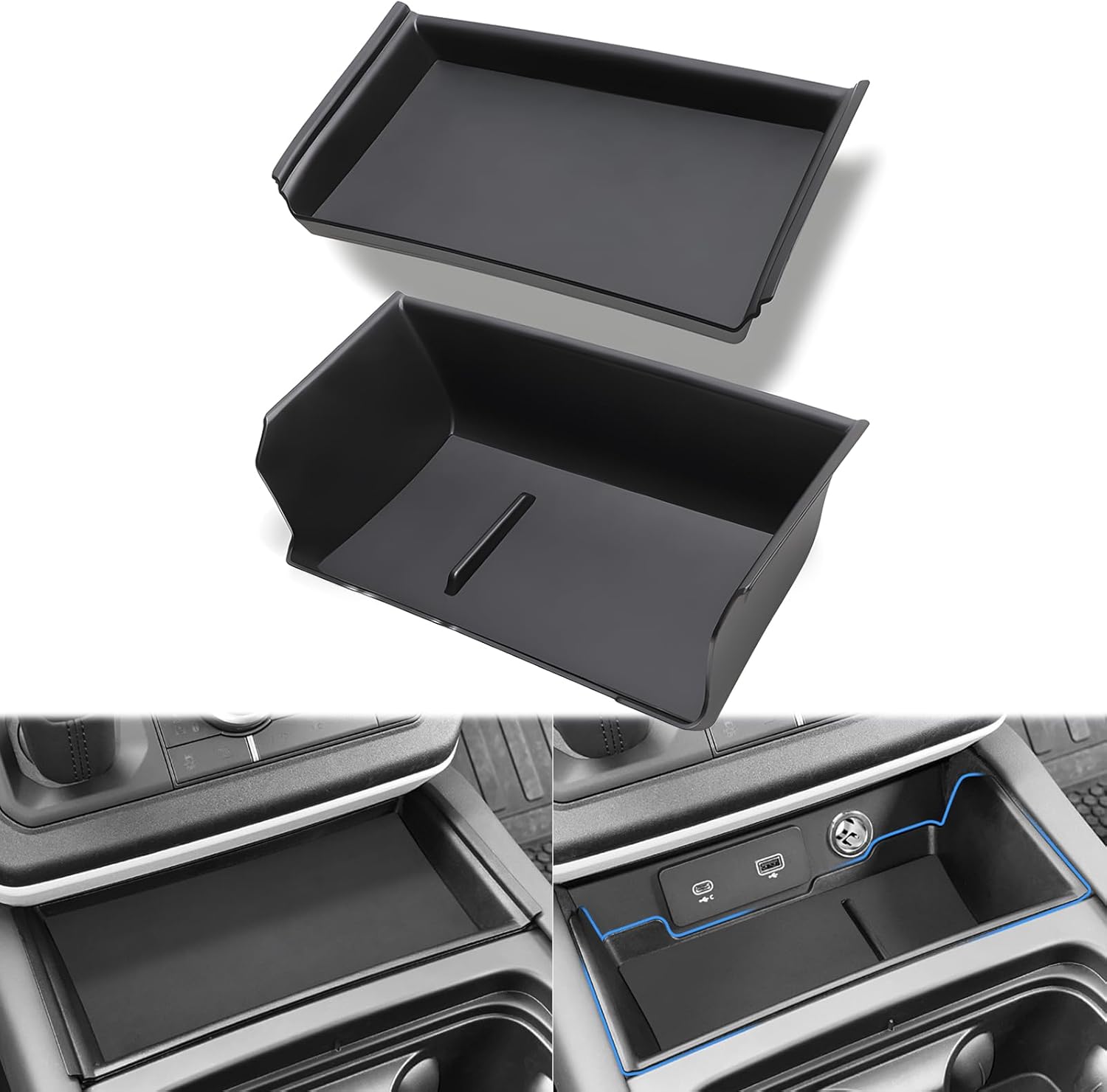 for Land Rover Defender 90 110 Accessories 2020-2024 Center Console Organizer Tray Storage Box Upper and Lower 2 Layer with Non-Slip Mat