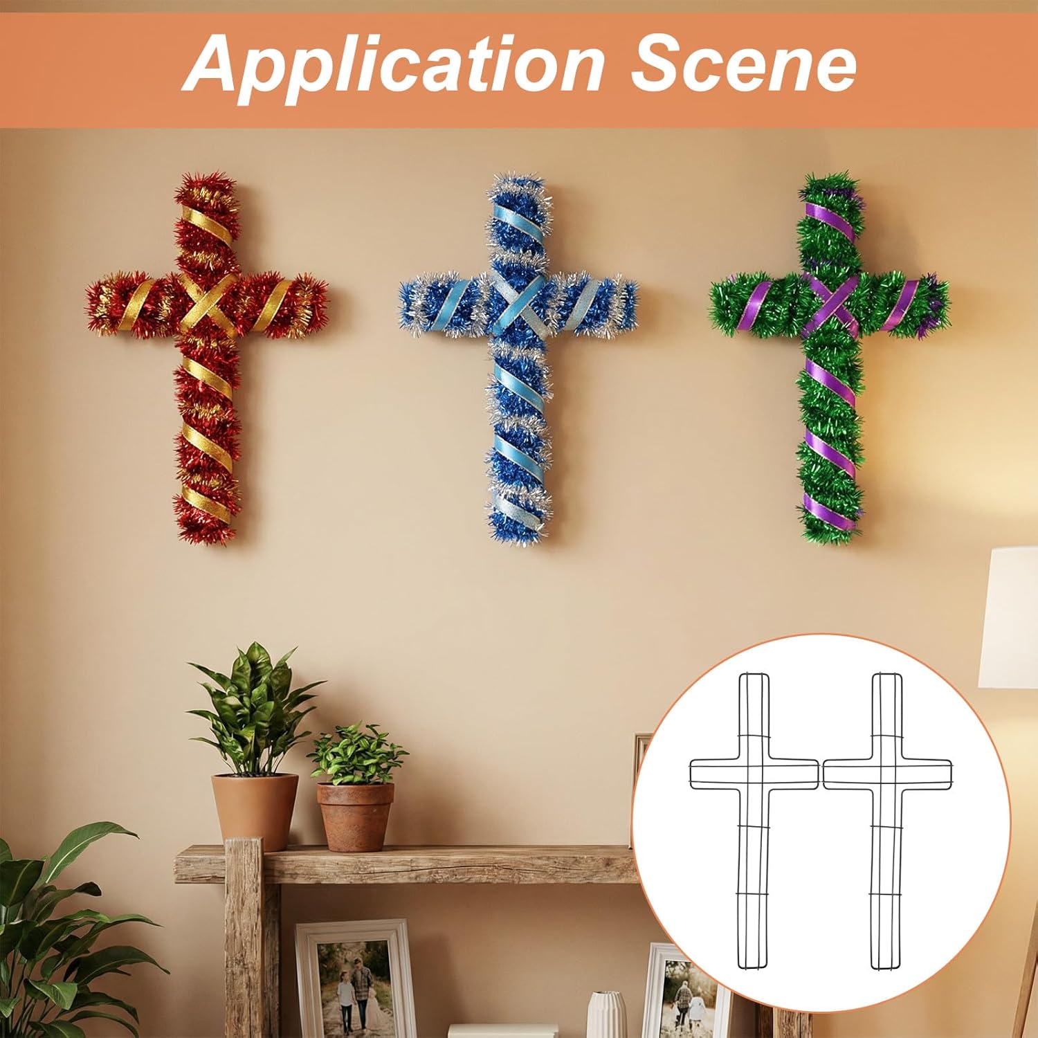 8 Pcs Cross Metal Wreath Frame 16 Inch Garden Cross Shaped Metal Wire Wreath Form for Easter DIY Craft Project Front Door Indoor Outdoor Holiday Hanging Decorations