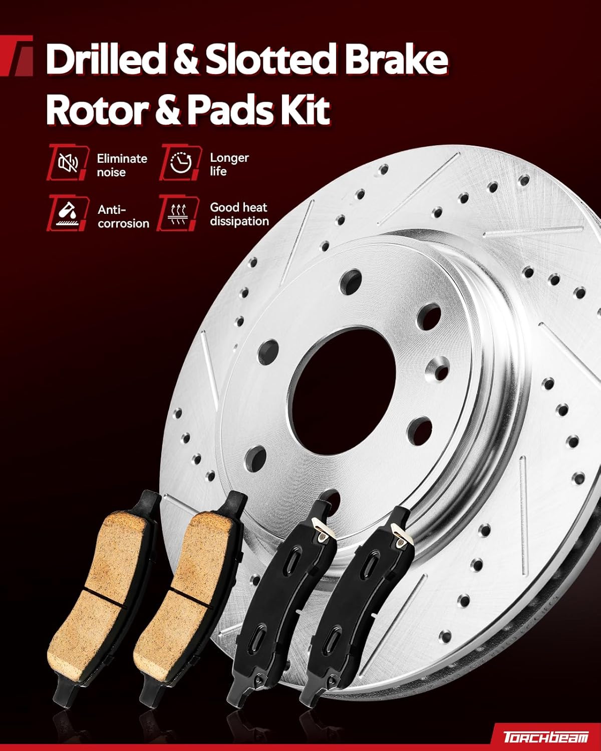 Torchbeam 305mm(12 inch) Front Brake Kit Brake Pads and Rotors Kit Compatible with 2002 2003 2004 2005 Chevrolet Trailblazer, Envoy, Bravada,Disc Brake Rotors Ceramic Pads Kit,6pcs,55069 D882